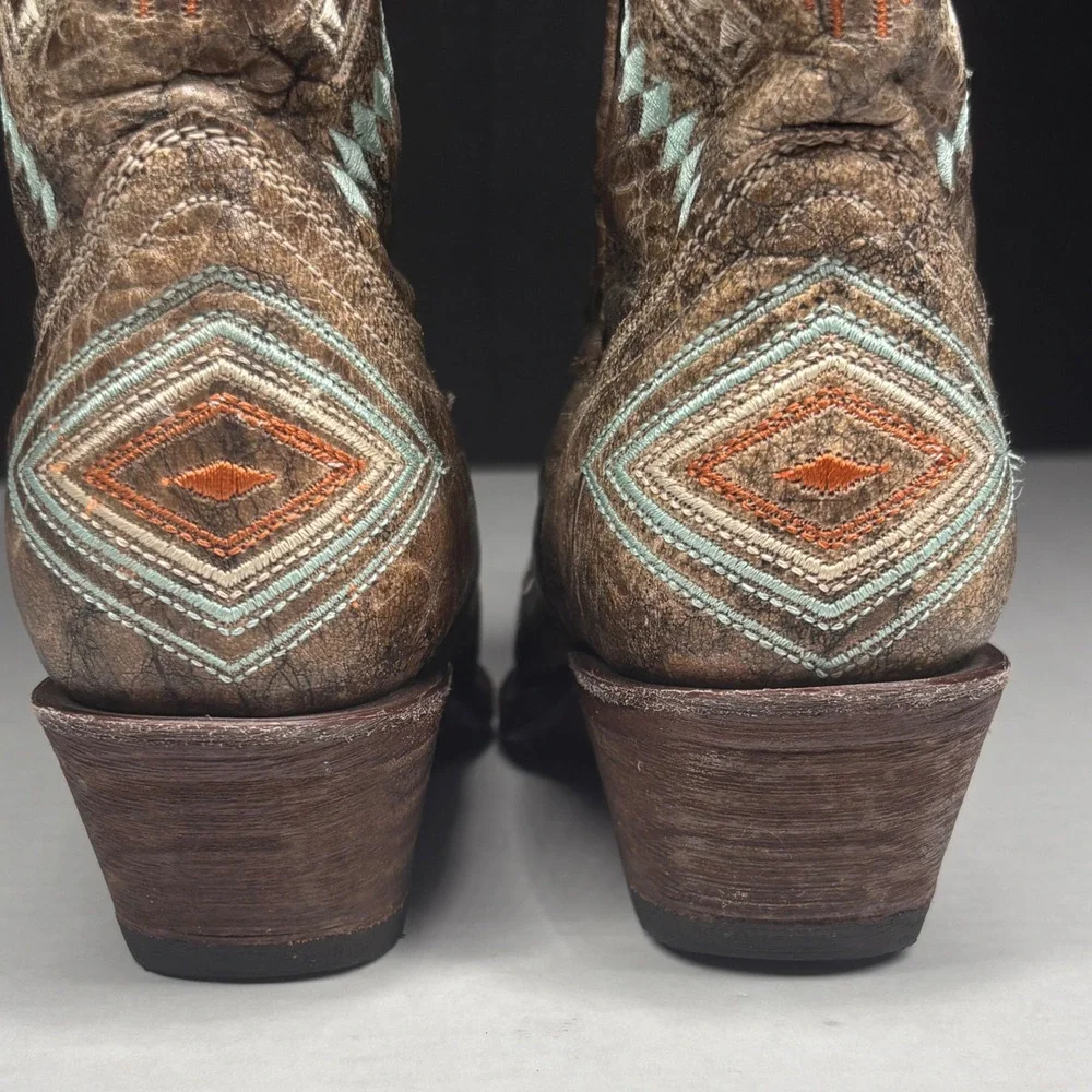 Corral Teens 2 Leather Western Boots Aztec Southwestern Embroidered F1049 GUC
